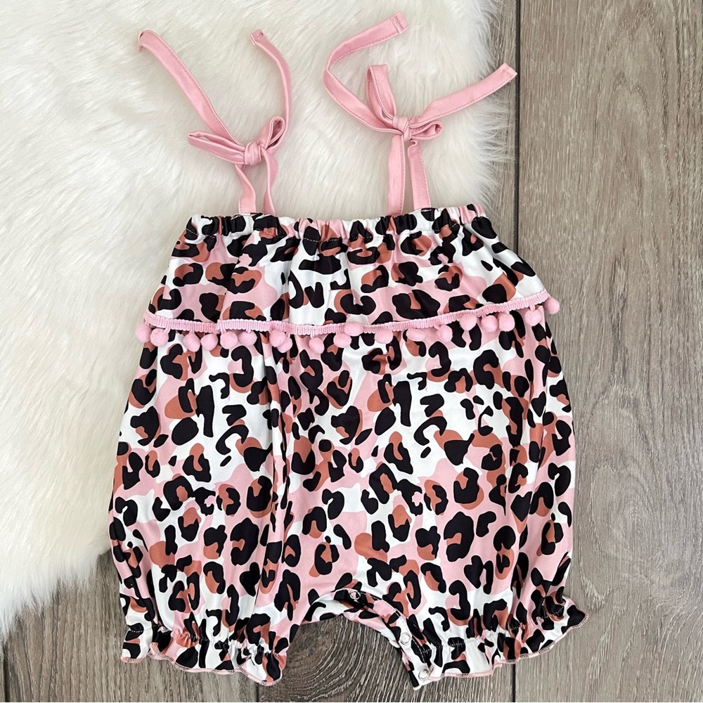 Baby Girl Leopard Pom Pom Romper